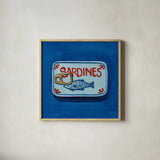 Classic Sardine Tin by Morgan Birch. Shown in a natural wood glass frame for a timeless modern aesthetic. Available as an archival giclee rolled canvas, fine art paper, or poster print. SKU 103138a.