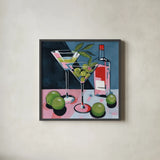 Cocktail Two Ways by Morgan Birch. Shown in a sleek black glass frame for a contemporary gallery look. Available as an archival giclee rolled canvas, fine art paper, or poster print. SKU 103135a.