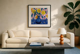 Dandilions by Morgan Birch. Displayed in a glass frame with matte in a clean modern living room. Available as an archival giclee rolled canvas, fine art paper, or poster print. SKU 104015a.