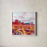 Desert in Bloom by Morgan Birch. Shown in a crisp white glass frame for a clean and minimalist style. Available as an archival giclee rolled canvas, fine art paper, or poster print. SKU 103144a.