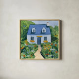 Full Bloom Cottage I by Morgan Birch. Shown in a natural wood glass frame for a timeless modern aesthetic. Available as an archival giclee rolled canvas, fine art paper, or poster print. SKU 103121a.
