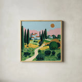 Italian Villa by Morgan Birch. Shown in a natural wood glass frame for a timeless modern aesthetic. Available as an archival giclee rolled canvas, fine art paper, or poster print. SKU 103143a.