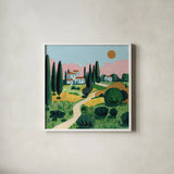 Italian Villa by Morgan Birch. Shown in a crisp white glass frame for a clean and minimalist style. Available as an archival giclee rolled canvas, fine art paper, or poster print. SKU 103143a.