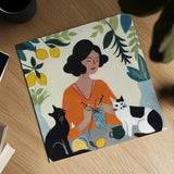 Knitting With Cats by Morgan Birch. Shown as a detailed flat fine art print, highlighting archival giclee quality. Available as an archival giclee rolled canvas, fine art paper, or poster print. SKU 103118a.