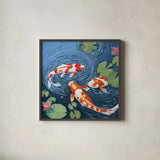 Koi Fish by Morgan Birch. Shown in a sleek black glass frame for a contemporary gallery look. Available as an archival giclee rolled canvas, fine art paper, or poster print. SKU 103542a.