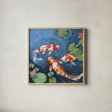 Koi Fish by Morgan Birch. Shown in a natural wood glass frame for a timeless modern aesthetic. Available as an archival giclee rolled canvas, fine art paper, or poster print. SKU 103542a.