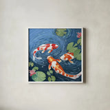 Koi Fish by Morgan Birch. Shown in a crisp white glass frame for a clean and minimalist style. Available as an archival giclee rolled canvas, fine art paper, or poster print. SKU 103542a.