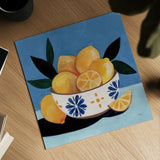 Lifes Bowl of Lemons by Morgan Birch. Shown as a detailed flat fine art print, highlighting archival giclee quality. Available as an archival giclee rolled canvas, fine art paper, or poster print. SKU 103133a.