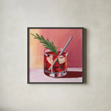Little Cocktail With Herb by Morgan Birch. Shown in a sleek black glass frame for a contemporary gallery look. Available as an archival giclee rolled canvas, fine art paper, or poster print. SKU 103137a.