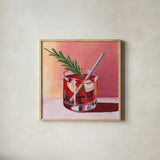 Little Cocktail With Herb by Morgan Birch. Shown in a natural wood glass frame for a timeless modern aesthetic. Available as an archival giclee rolled canvas, fine art paper, or poster print. SKU 103137a.