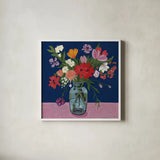 Mixed Summer Bouquet by Morgan Birch. Shown in a crisp white glass frame for a clean and minimalist style. Available as an archival giclee rolled canvas, fine art paper, or poster print. SKU 103139a.