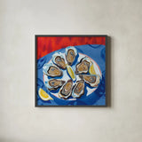 Oysters by Morgan Birch. Shown in a sleek black glass frame for a contemporary gallery look. Available as an archival giclee rolled canvas, fine art paper, or poster print. SKU 103338a.