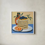 Pancake Day by Morgan Birch. Shown in a crisp white glass frame for a clean and minimalist style. Available as an archival giclee rolled canvas, fine art paper, or poster print. SKU 104010a.