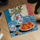 Peach Season by Morgan Birch. Shown as a detailed flat fine art print, highlighting archival giclee quality. Available as an archival giclee rolled canvas, fine art paper, or poster print. SKU 104058a.