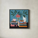 Perfect Afternoon Read by Morgan Birch. Shown in a sleek black glass frame for a contemporary gallery look. Available as an archival giclee rolled canvas, fine art paper, or poster print. SKU 103119a.