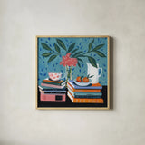 Perfect Afternoon Read by Morgan Birch. Shown in a natural wood glass frame for a timeless modern aesthetic. Available as an archival giclee rolled canvas, fine art paper, or poster print. SKU 103119a.