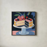 Perfect Little Cake by Morgan Birch. Shown in a sleek black glass frame for a contemporary gallery look. Available as an archival giclee rolled canvas, fine art paper, or poster print. SKU 103134a.