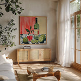 Pucker Up by Morgan Birch. Shown in a natural wood frame in a cozy modern living room. Available as an archival giclee rolled canvas, fine art paper, or poster print. SKU 103341a.