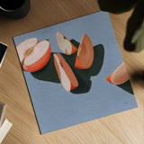 Sliced Apples Study by Morgan Birch. Shown as a detailed flat fine art print, highlighting archival giclee quality. Available as an archival giclee rolled canvas, fine art paper, or poster print. SKU 103131a.