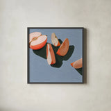 Sliced Apples Study by Morgan Birch. Shown in a sleek black glass frame for a contemporary gallery look. Available as an archival giclee rolled canvas, fine art paper, or poster print. SKU 103131a.