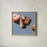 Sliced Apples Study by Morgan Birch. Shown in a natural wood glass frame for a timeless modern aesthetic. Available as an archival giclee rolled canvas, fine art paper, or poster print. SKU 103131a.