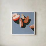 Sliced Apples Study by Morgan Birch. Shown in a crisp white glass frame for a clean and minimalist style. Available as an archival giclee rolled canvas, fine art paper, or poster print. SKU 103131a.