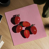 Sliced Tomatoes Study by Morgan Birch. Shown as a detailed flat fine art print, highlighting archival giclee quality. Available as an archival giclee rolled canvas, fine art paper, or poster print. SKU 103132a.