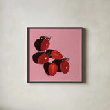 Sliced Tomatoes Study by Morgan Birch. Shown in a sleek black glass frame for a contemporary gallery look. Available as an archival giclee rolled canvas, fine art paper, or poster print. SKU 103132a.
