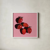 Sliced Tomatoes Study by Morgan Birch. Shown in a crisp white glass frame for a clean and minimalist style. Available as an archival giclee rolled canvas, fine art paper, or poster print. SKU 103132a.