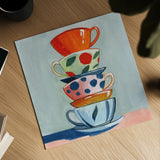 Stack of Teacups by Morgan Birch. Shown as a detailed flat fine art print, highlighting archival giclee quality. Available as an archival giclee rolled canvas, fine art paper, or poster print. SKU 103116a.