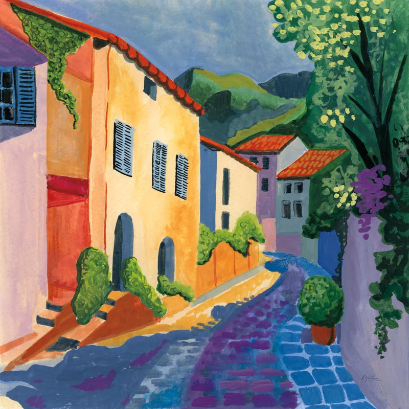 Stroll Down The Street by Morgan Birch. SKU 103145a. Archival Giclee Fine art print for wall decor.
