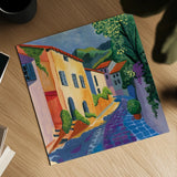 Stroll Down The Street by Morgan Birch. Shown as a detailed flat fine art print, highlighting archival giclee quality. Available as an archival giclee rolled canvas, fine art paper, or poster print. SKU 103145a.