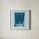 Stucco Window View by Morgan Birch. Shown in a crisp white glass frame for a clean and minimalist style. Available as an archival giclee rolled canvas, fine art paper, or poster print. SKU 103112a.