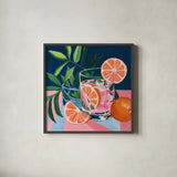 Summer Cocktail by Morgan Birch. Shown in a sleek black glass frame for a contemporary gallery look. Available as an archival giclee rolled canvas, fine art paper, or poster print. SKU 103339a.