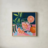 Summer Cocktail by Morgan Birch. Shown in a natural wood glass frame for a timeless modern aesthetic. Available as an archival giclee rolled canvas, fine art paper, or poster print. SKU 103339a.