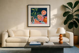 Summer Cocktail by Morgan Birch. Displayed in a glass frame with matte in a clean modern living room. Available as an archival giclee rolled canvas, fine art paper, or poster print. SKU 103339a.