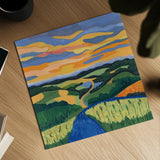 Sunset Over Rolling Hills by Morgan Birch. Shown as a detailed flat fine art print, highlighting archival giclee quality. Available as an archival giclee rolled canvas, fine art paper, or poster print. SKU 103114a.