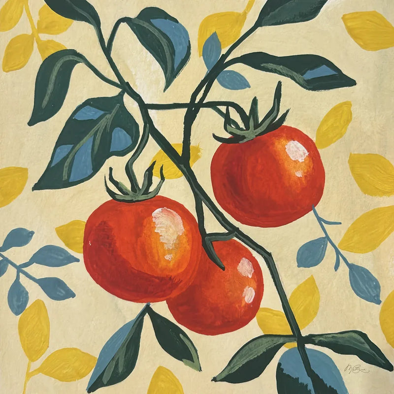 Three Tomatoes by Morgan Birch. SKU 103336a. Archival Giclee Fine art print for wall decor.