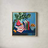 Well Read by Morgan Birch. Shown in a natural wood glass frame for a timeless modern aesthetic. Available as an archival giclee rolled canvas, fine art paper, or poster print. SKU 103342a.