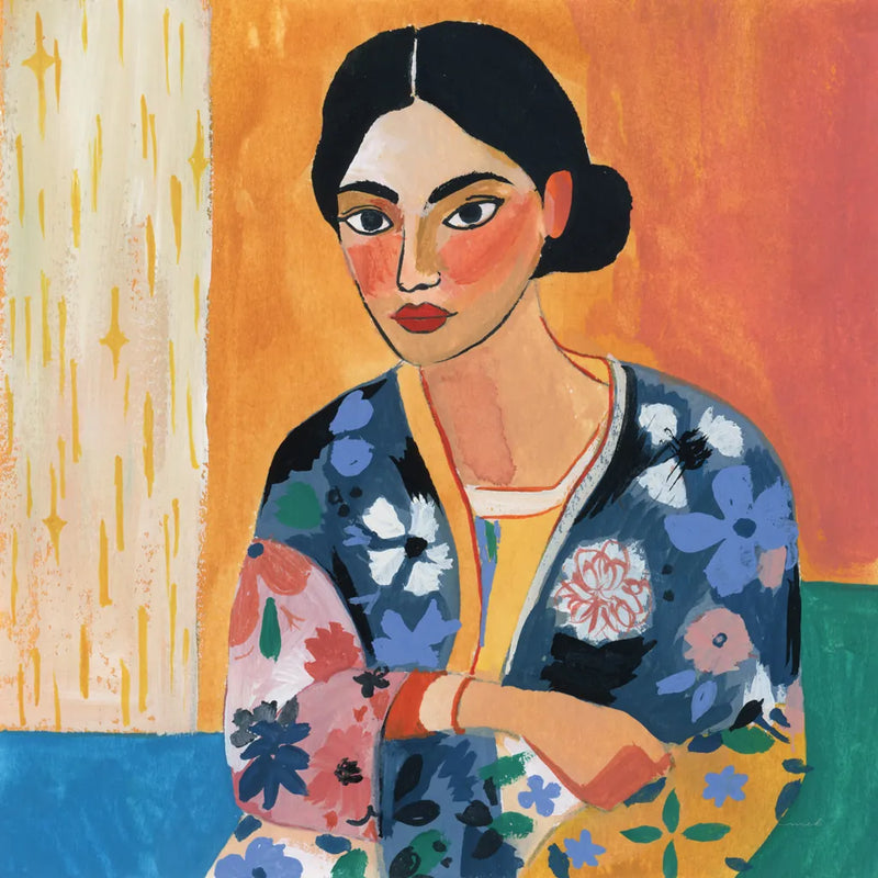 Woman With Patterned Shirt by Morgan Birch. SKU 103113a. Archival Giclee Fine art print for wall decor.