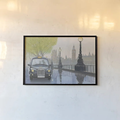 Along the Thames v.2 by Myles Sullivan. shown as a paper print in a black flame. Available as a archival giclee rolled canvas, fine art paper, or poster print. SKU 22345i.