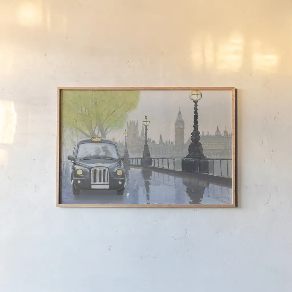 Along the Thames v.2 by Myles Sullivan. shown as a paper print in a natural frame. Available as a archival giclee rolled canvas, fine art paper, or poster print. SKU 22345i.