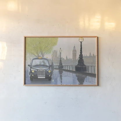 Along the Thames v.2 by Myles Sullivan. shown as a paper print in a natural frame. Available as a archival giclee rolled canvas, fine art paper, or poster print. SKU 22345i.