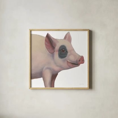 Bacon, Bits and Ham II by Myles Sullivan. Shown in a natural wood glass frame for a timeless modern aesthetic. Available as an archival giclee rolled canvas, fine art paper, or poster print. SKU 32223a.