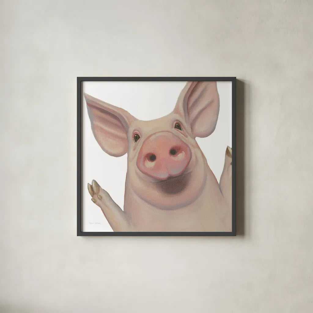 Bacon, Bits and Ham III by Myles Sullivan. Shown in a sleek black glass frame for a contemporary gallery look. Available as an archival giclee rolled canvas, fine art paper, or poster print. SKU 32224a.