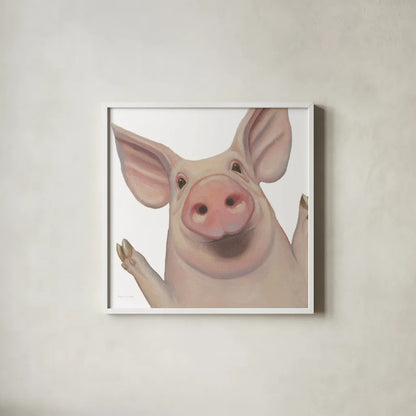 Bacon, Bits and Ham III by Myles Sullivan. Shown in a crisp white glass frame for a clean and minimalist style. Available as an archival giclee rolled canvas, fine art paper, or poster print. SKU 32224a.