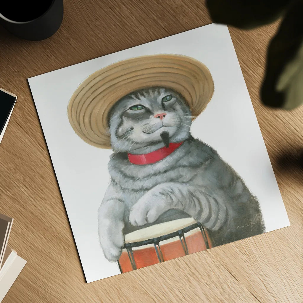 Cattitude II by Myles Sullivan. Shown as a detailed flat fine art print, highlighting archival giclee quality. Available as an archival giclee rolled canvas, fine art paper, or poster print. SKU 34898a.