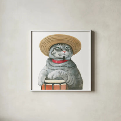 Cattitude II by Myles Sullivan. Shown in a crisp white glass frame for a clean and minimalist style. Available as an archival giclee rolled canvas, fine art paper, or poster print. SKU 34898a.