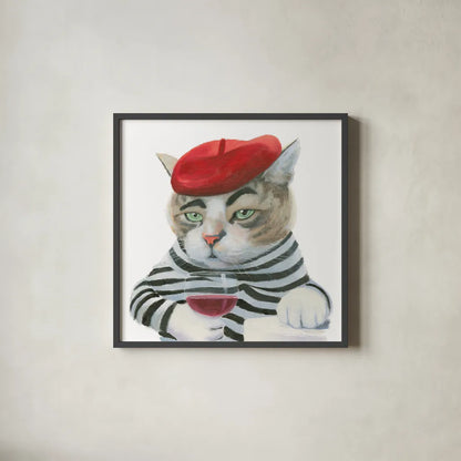 Cattitude III by Myles Sullivan. Shown in a sleek black glass frame for a contemporary gallery look. Available as an archival giclee rolled canvas, fine art paper, or poster print. SKU 34899a.