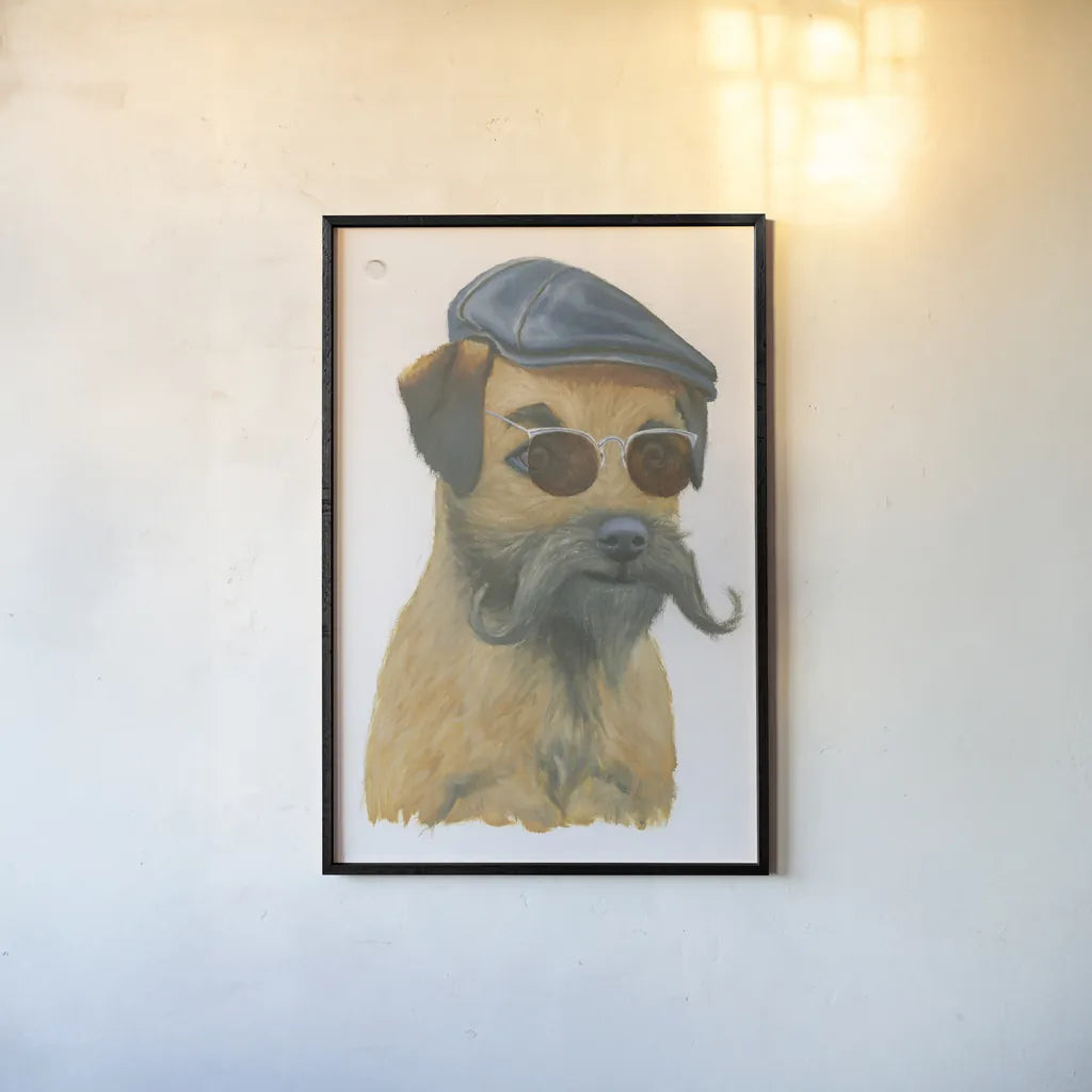 Cool Dog for the Boys I by Myles Sullivan. shown as a paper print in a black flame. Available as a archival giclee rolled canvas, fine art paper, or poster print. SKU 38725h.